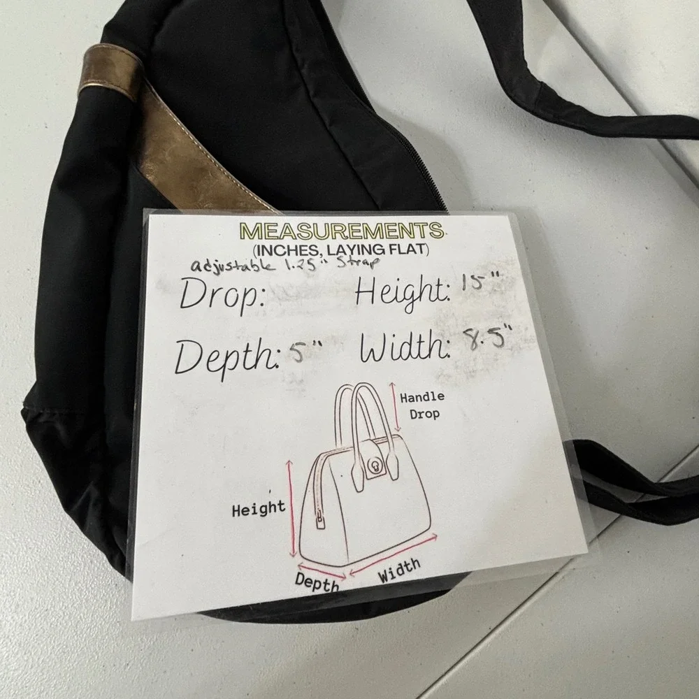 Vtg AmeriBag Healthy Back Bag Black Nylon Sling Backpack Metallic Gold Trim